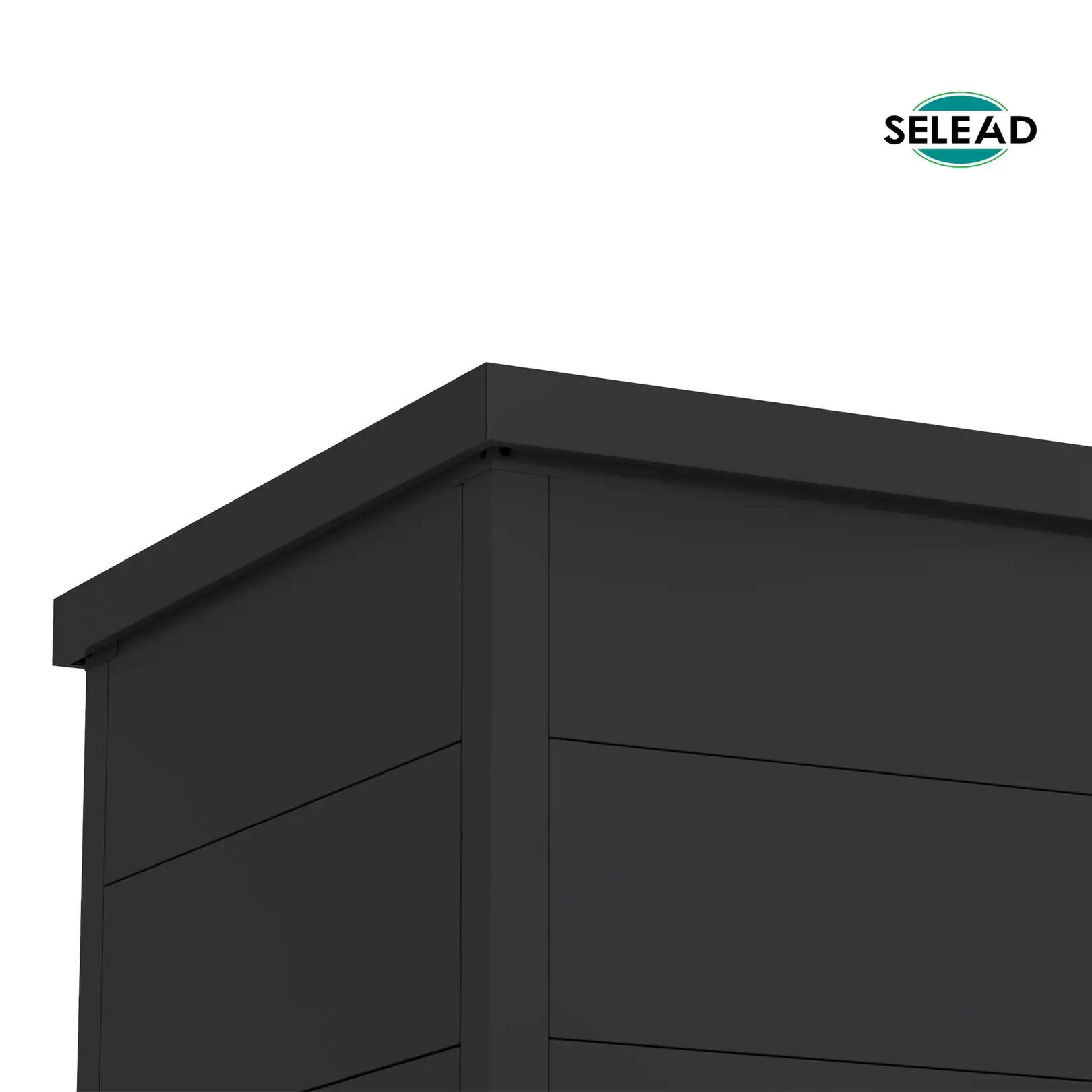 Front view of closed black SE-GB01 weatherproof outdoor storage chest
