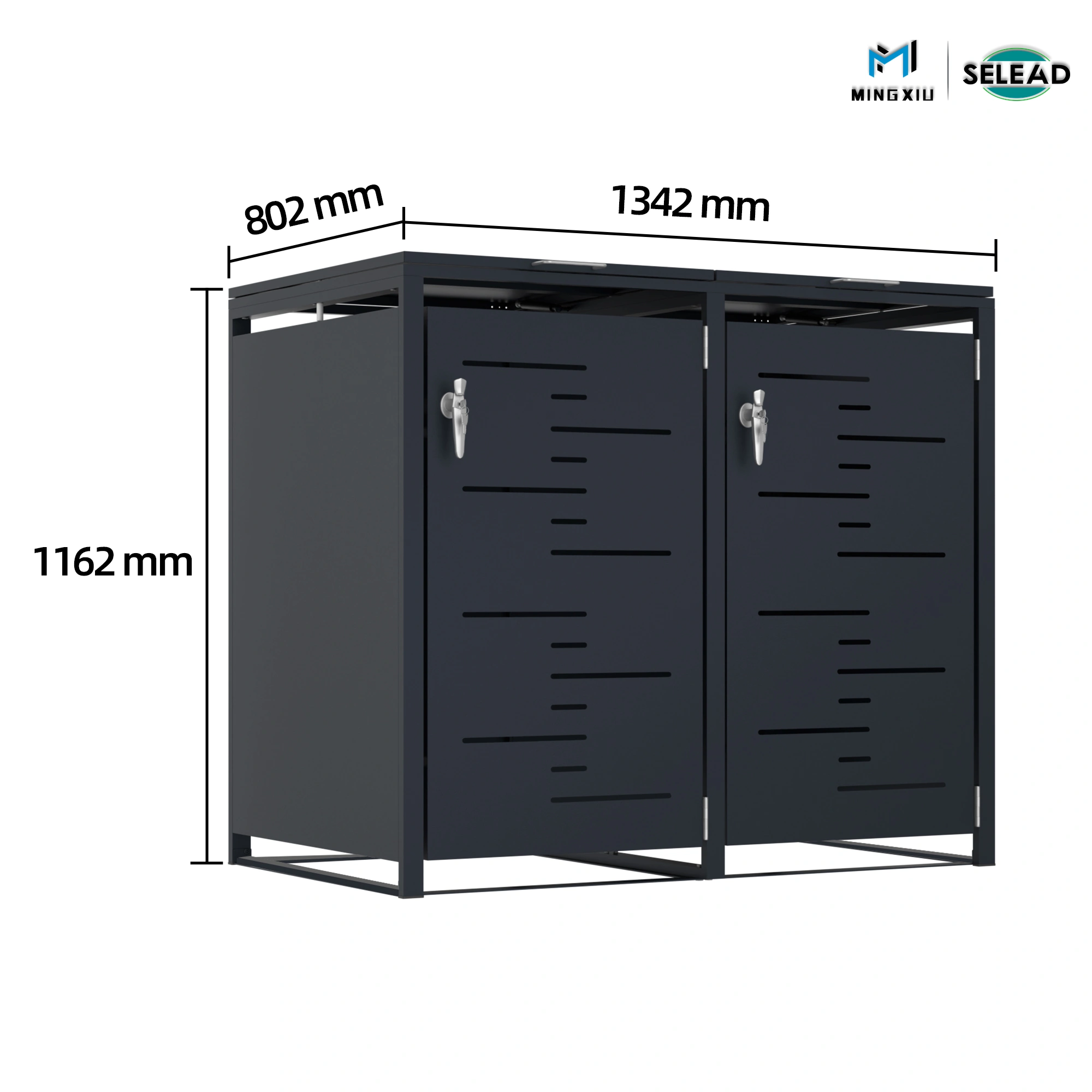 OBB-C2 Steel Bin Enclosure in Snowy Garden Setting - Weatherproof Outdoor Waste Storage Solution