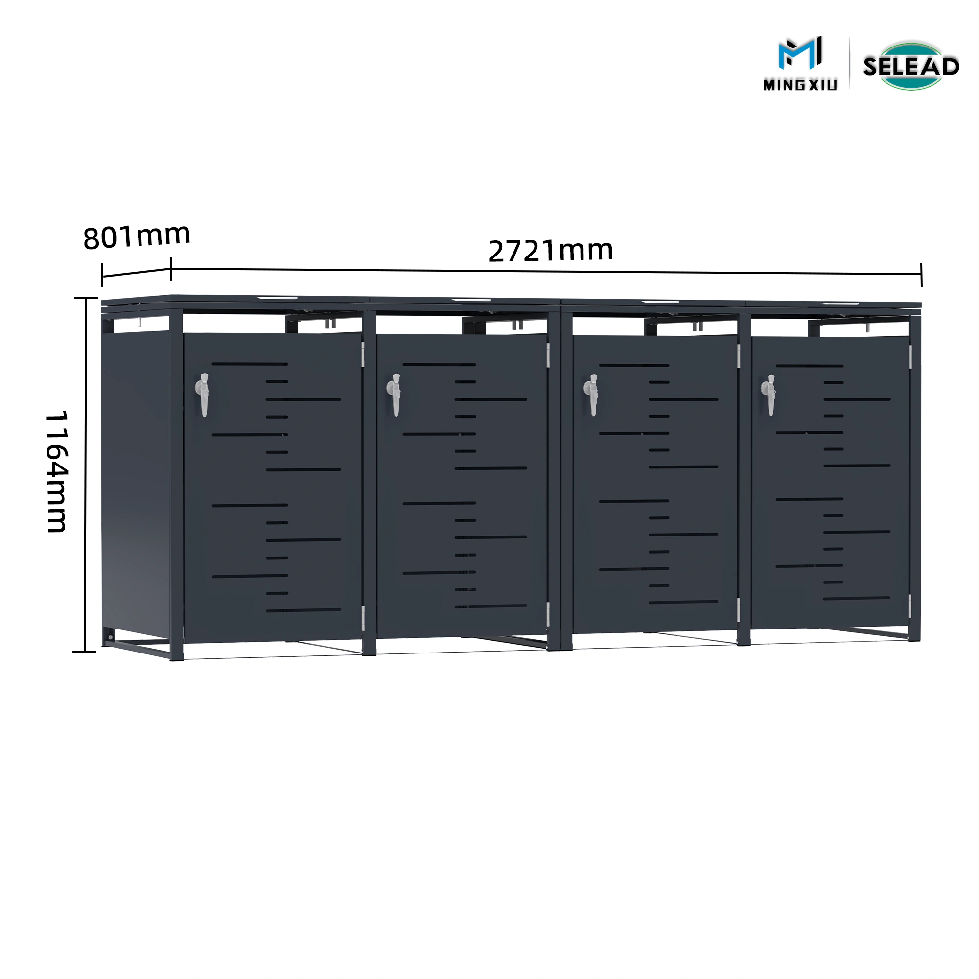 OBB-C4 bin enclosure dimensions 2721x801x1164mm showing width depth and height measurements