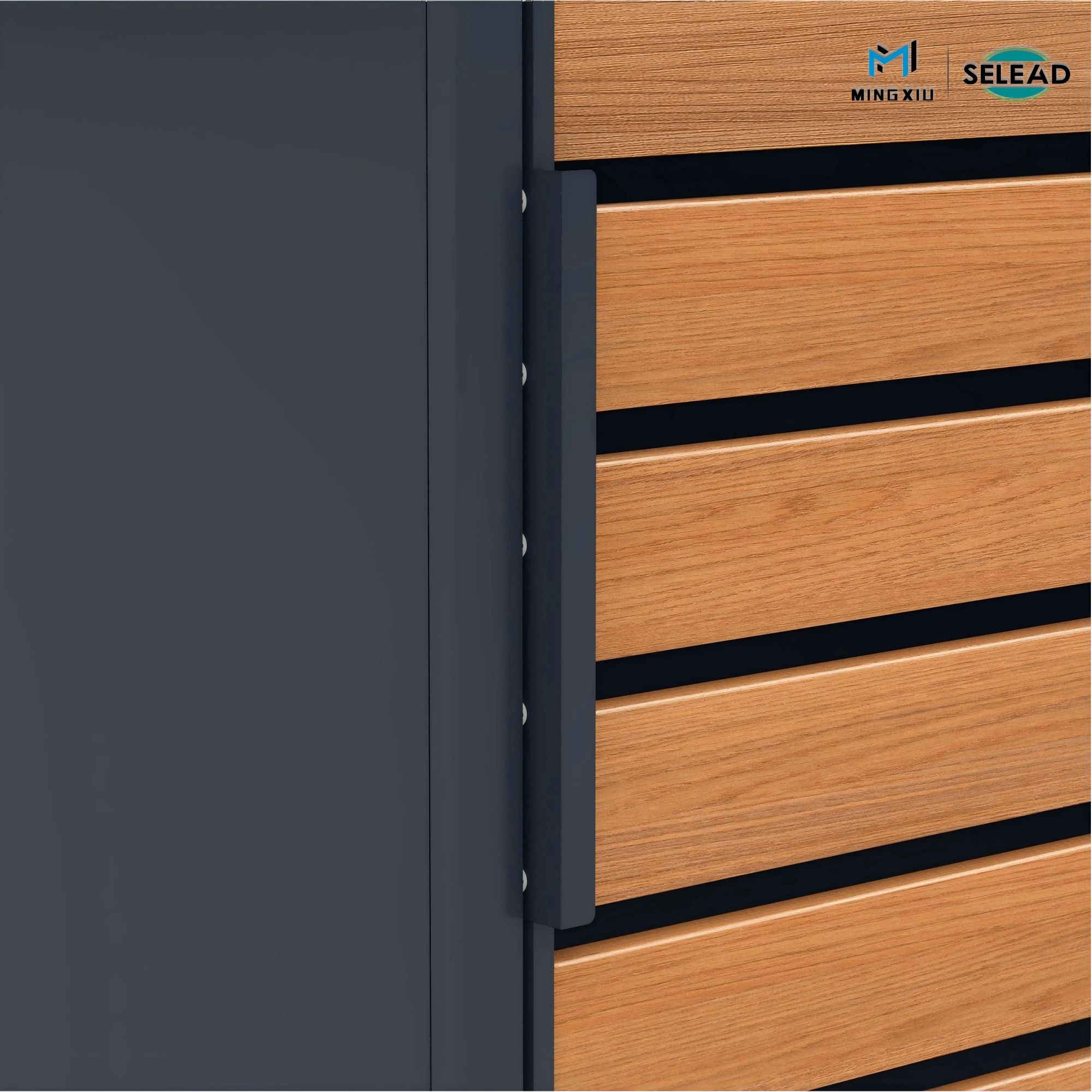 Round key-lock cylinder on SE-OBB-K4 door providing secure quad-bin outdoor storage