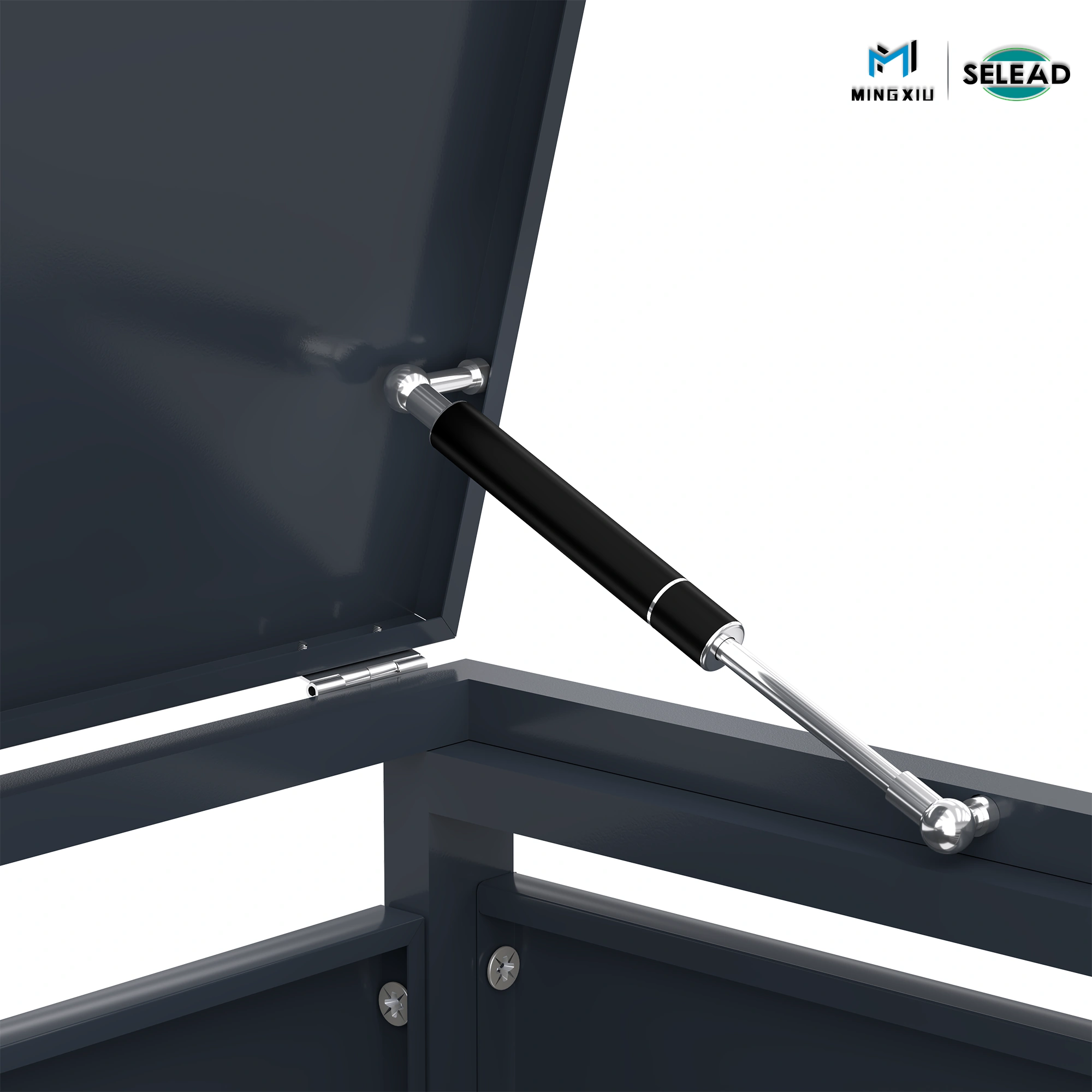 Gas-assisted pneumatic strut supporting SE-OBB-K4 lid for controlled lifting and closing