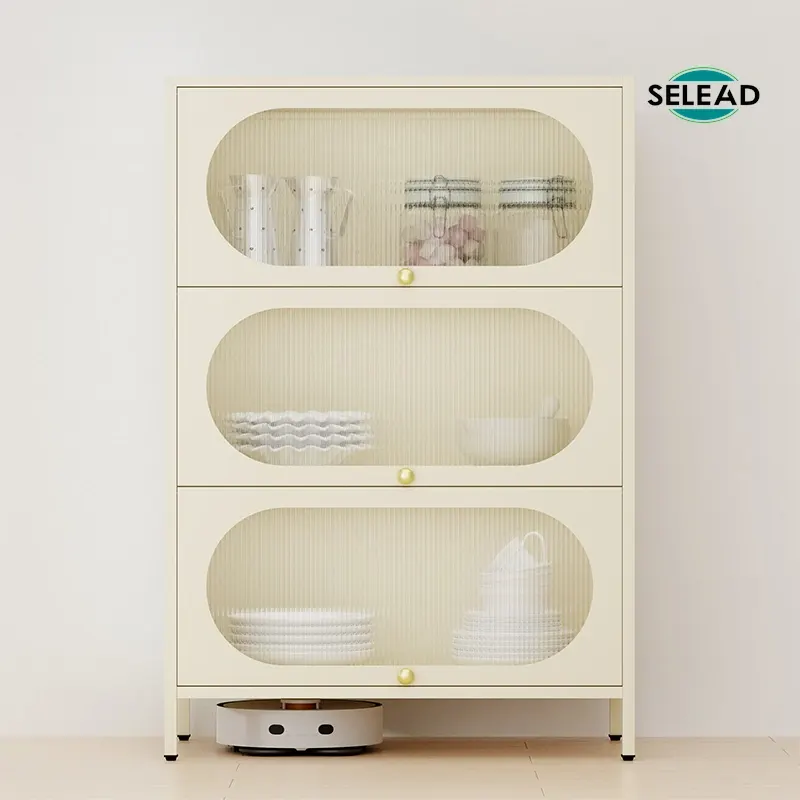 Light color steel tambour door cabinet used for pantry storage