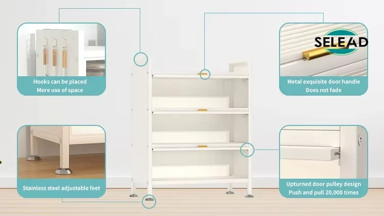 Steel storage shelf internal view showing adjustable shelves and tambour door system