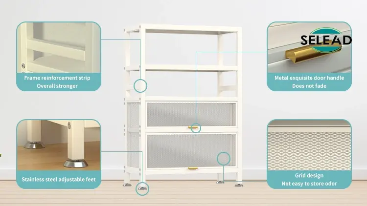 Reinforced steel frame and mesh drawer structure detail