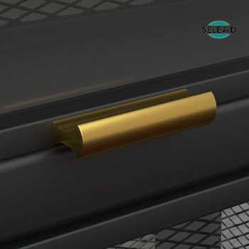 Metal drawer handle detail on mesh steel storage shelf