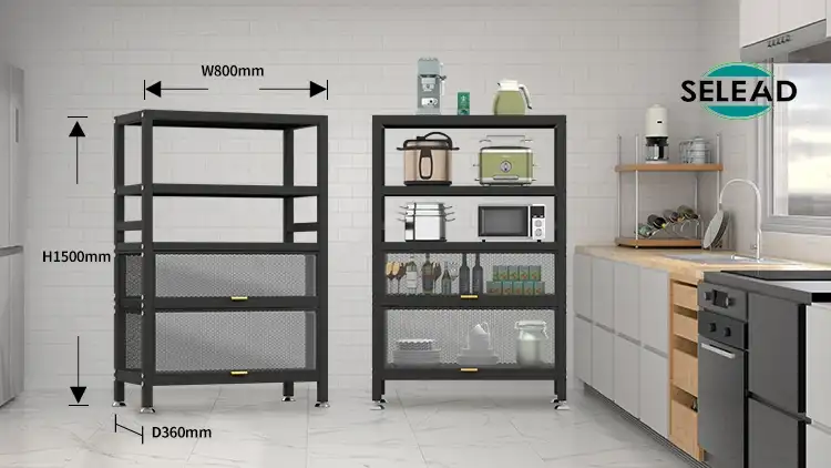 Steel storage shelf size dimensions width 800 depth 360 height 1500