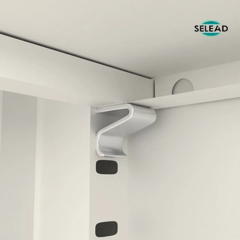Interior adjustable shelf clip inside white cold rolled steel media cabinet