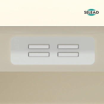 Cream steel TV console SG-T06 under wall-mounted screen with doors open
