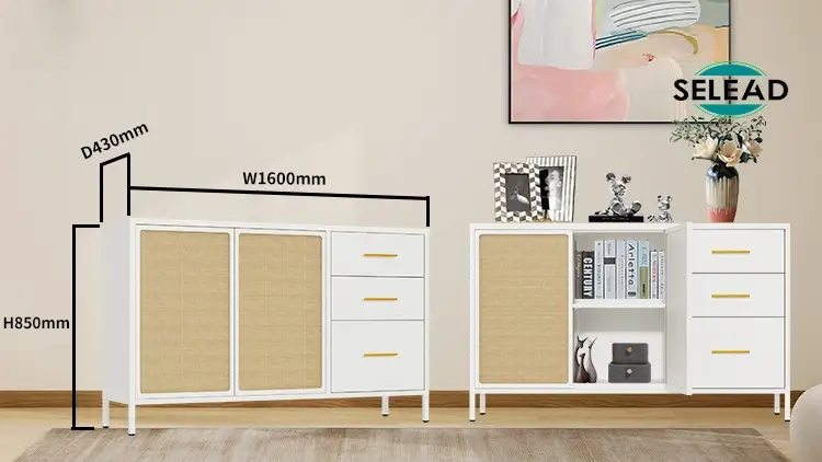 Steel sideboard cabinet size dimensions width 1600 depth 430 height 850