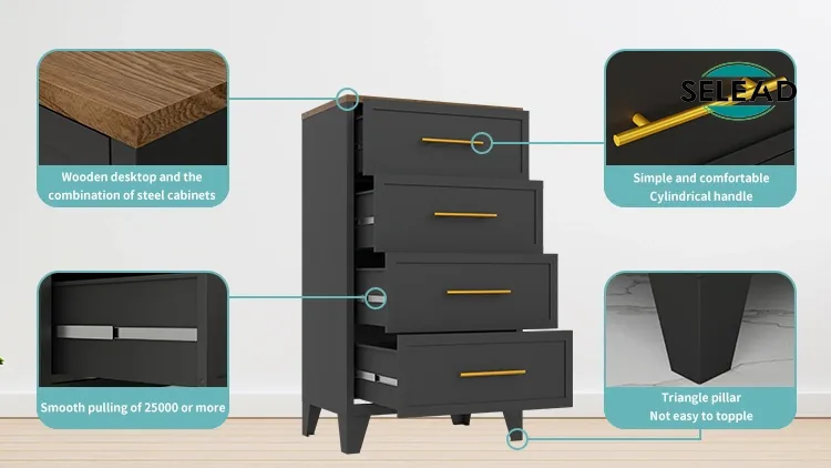 Steel storage cabinet with cylindrical metal handles