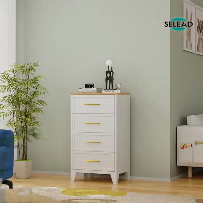 Metal drawer cabinet with smooth full extension sliding rails