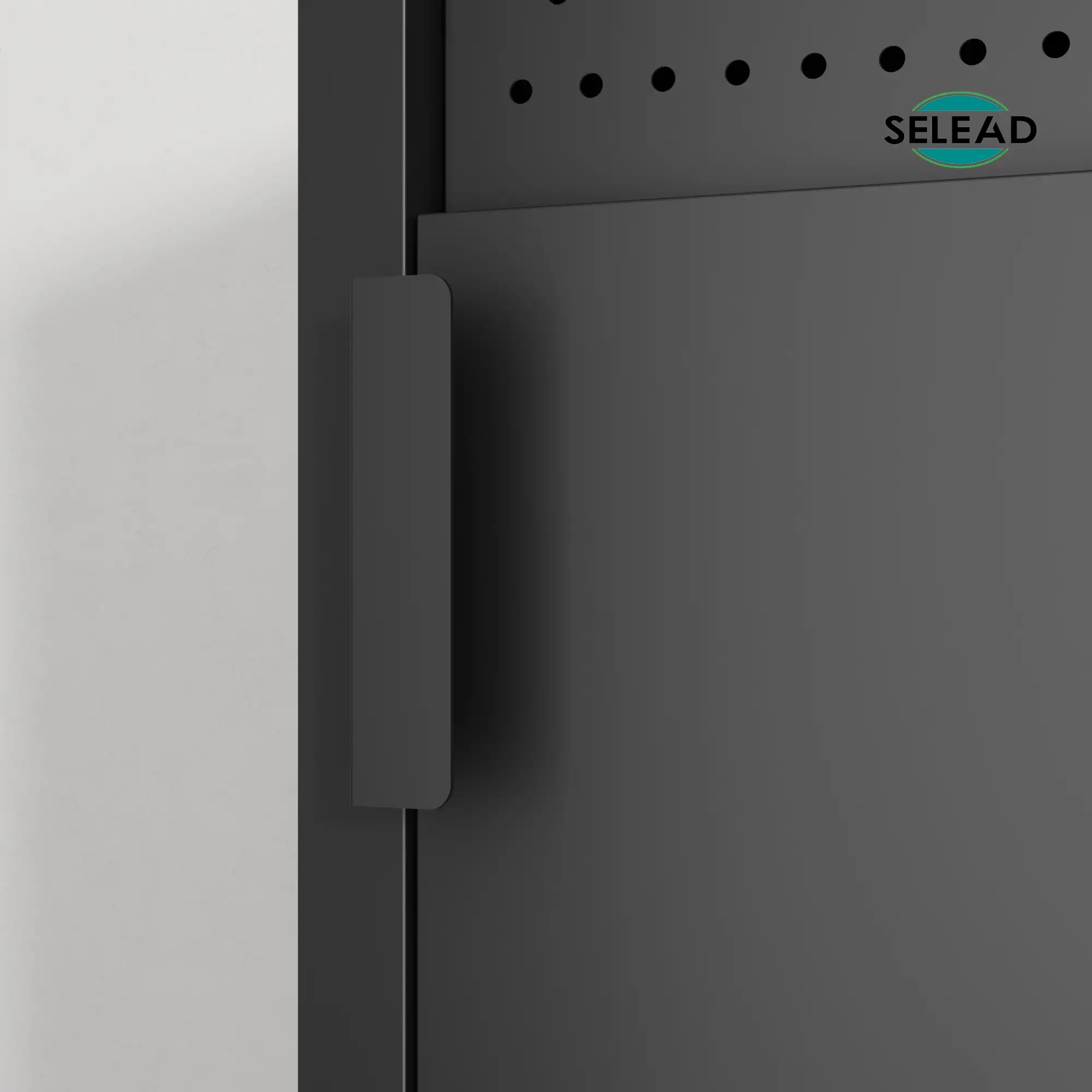 White steel storage cabinet with ventilation panel for office use