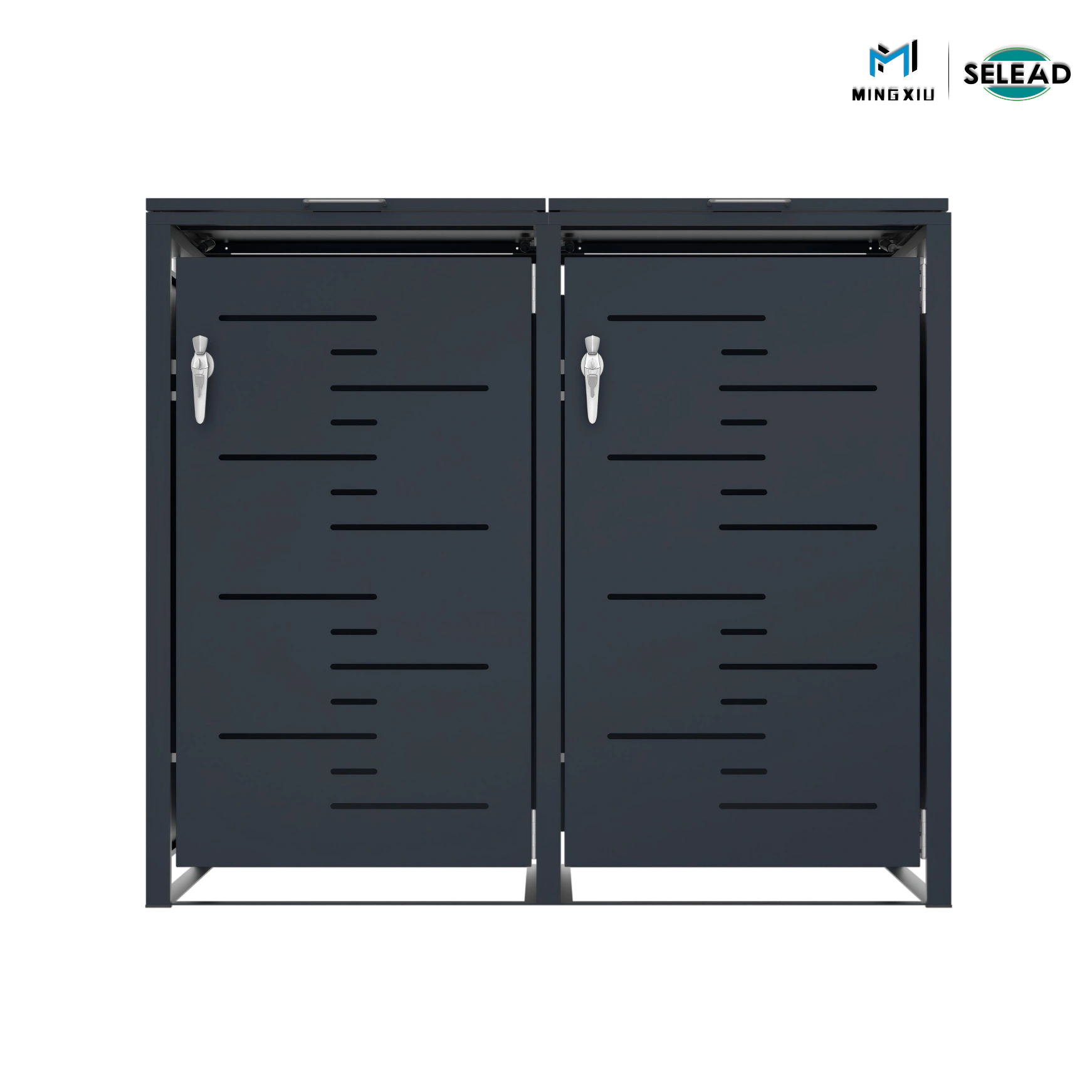 SELEAD OBB-C2 Double Waste Bin Enclosure in Anthracite Grey - Front View with Decorative Ventilation Slots