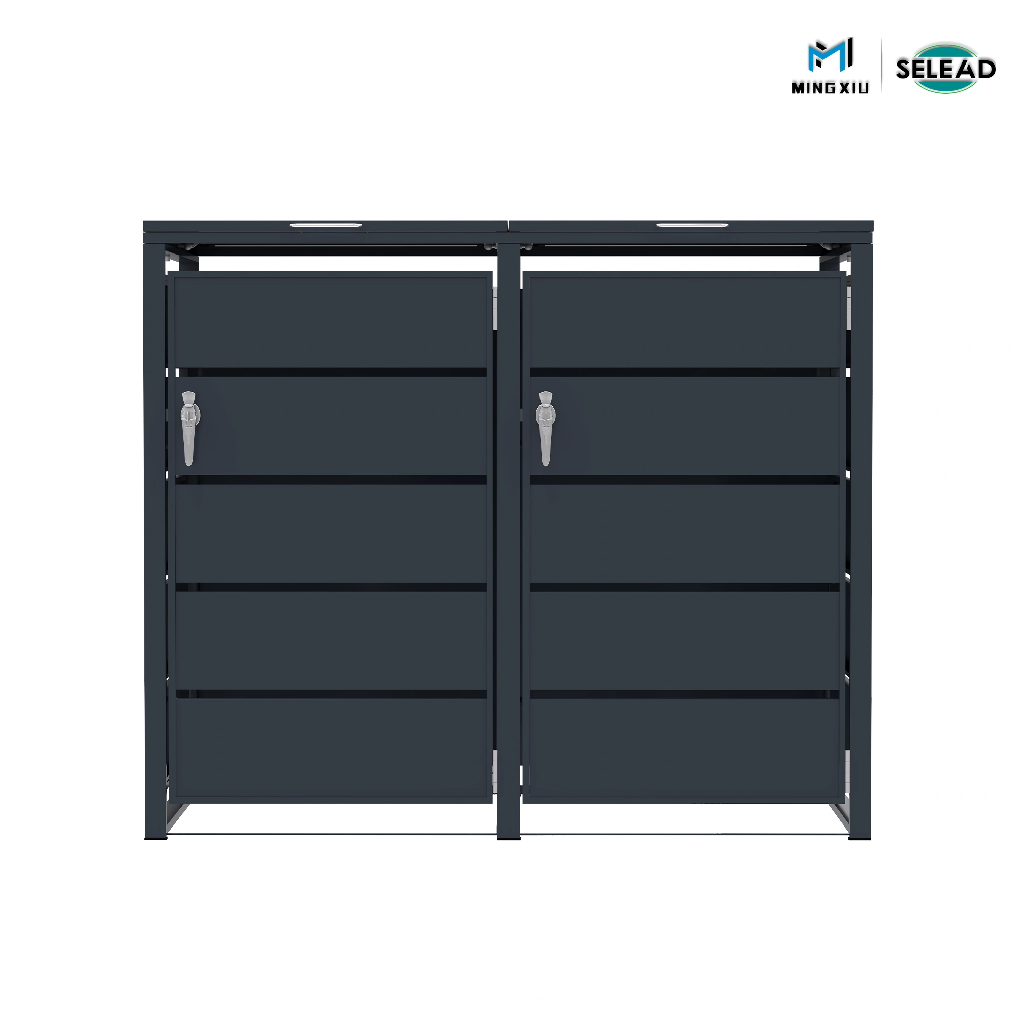 SE-OBB-Q2 front view of dual steel bin store with lockable doors