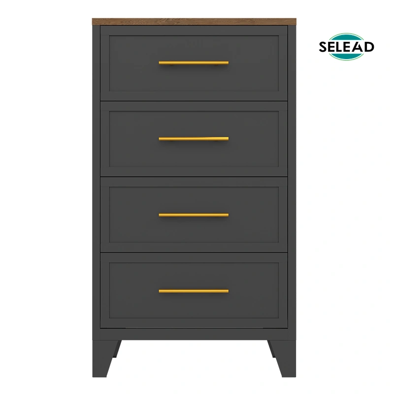 Four drawer steel cabinet with wooden top for office storage